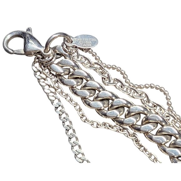 Vintage 8" Stainless Steel Bracelet Itaor Multistrand Charm Heart - Picture 2 of 8